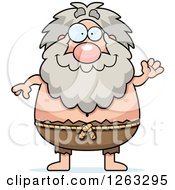 Cartoon Friendly Waving Chubby Hermit Man