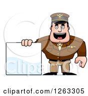 Poster, Art Print Of Caucasian Male Pilot Captain With A Blank Sign