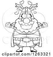 Poster, Art Print Of Black And White Cartoon Loving Chubby Thor With Open Arms And Hearts