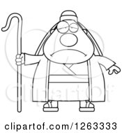 Poster, Art Print Of Black And White Cartoon Chubby Sad Depressed Male Shepherd