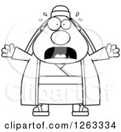 Clipart Of A Black And White Cartoon Chubby Scared Screaming Male Shepherd Royalty Free Vector Illustration