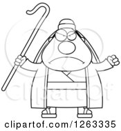 Clipart Of A Black And White Cartoon Mad Chubby Male Shepherd Royalty Free Vector Illustration by Cory Thoman