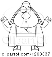 Clipart Of A Black And White Cartoon Careless Shrugging Chubby Male Shepherd Royalty Free Vector Illustration