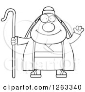 Poster, Art Print Of Black And White Cartoon Friendly Waving Chubby Male Shepherd