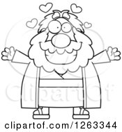 Poster, Art Print Of Black And White Cartoon Loving Chubby Moses With Open Arms And Hearts