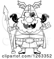 Black And White Cartoon Smart Chubby Odin With An Idea