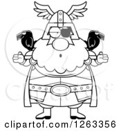 Clipart Of A Black And White Cartoon Careless Shrugging Chubby Odin Royalty Free Vector Illustration