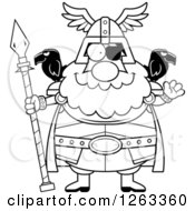 Clipart Of A Black And White Cartoon Friendly Waving Chubby Odin Royalty Free Vector Illustration