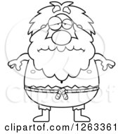 Clipart Of A Black And White Cartoon Sad Depressed Chubby Hermit Man Royalty Free Vector Illustration by Cory Thoman