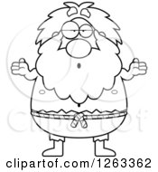 Black And White Cartoon Careless Shrugging Chubby Hermit Man