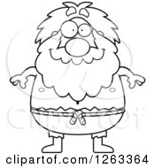 Black And White Cartoon Happy Chubby Hermit Man