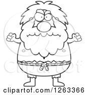 Black And White Cartoon Mad Chubby Hermit Man Holding Up Fists