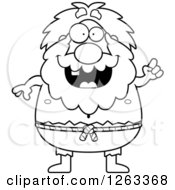 Black And White Cartoon Chubby Hermit Man With An Idea