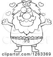 Black And White Cartoon Loving Chubby Hermit Man Wanting A Hug