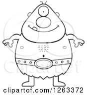Clipart Of A Black And White Cartoon Happy Cyclops Man Royalty Free Vector Illustration