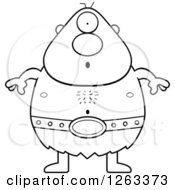 Clipart Of A Black And White Cartoon Surprised Cyclops Man Royalty Free Vector Illustration