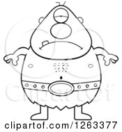 Clipart Of A Black And White Cartoon Sad Depressed Cyclops Man Royalty Free Vector Illustration