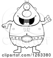 Poster, Art Print Of Black And White Cartoon Happy Cyclops Man With An Idea