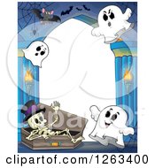 Poster, Art Print Of Skeleton In A Coffin With Ghosts And Bats In A Haunted Hallway