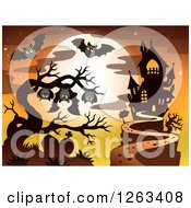 Poster, Art Print Of Haunted House With A Cemetery Bats In A Bare Tree And A Full Moon