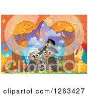 Poster, Art Print Of Happy Thanksgiving Owl Couple Under Autumn Trees