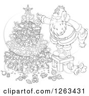 Poster, Art Print Of Black And White Santa Standing On A Stool And Decorating A Christmas Tree