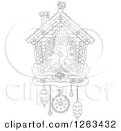 Clipart Of A Black And White Cuckoo Clock Royalty Free Vector Illustration