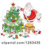Poster, Art Print Of Santa Standing On A Stool And Decorating A Christmas Tree