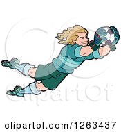 Poster, Art Print Of Blond White Male Soccer Player Goal Keeper Leaping