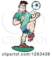 Poster, Art Print Of White Male Soccer Player Kicking A Ball With His Knee