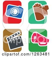 Clipart Of Colorful Tile And Filming Icons Royalty Free Vector Illustration
