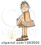 Clipart Of A Hairy Caveman Peeing And Looking Back Royalty Free Vector Illustration