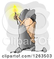 Caveman Holding A Torch In A Cave