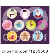 Poster, Art Print Of Round Christmas Icons Over Purple And Snow