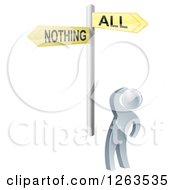 Poster, Art Print Of 3d Silver Man Looking Up At An All Or Nothing Sign