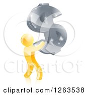 3d Gold Man Holding Up A Giant Silver Usd Dollar Symbol