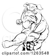 Clipart Of A Black And White Angry Muscular Bulldog Man Punching Royalty Free Vector Illustration