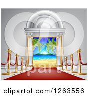 Poster, Art Print Of 3d Red Carpet Leading To A Doroway With A Tropical Beach