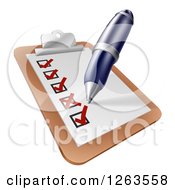 Poster, Art Print Of Pen Checking Off Items On A Clipboard