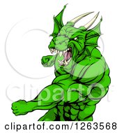 Poster, Art Print Of Angry Muscular Green Dragon Man Punching