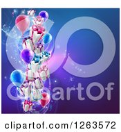 Poster, Art Print Of 3d Gift Boxes And Party Balloons Over A Blue Background