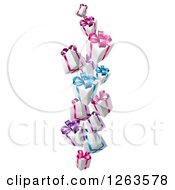 Clipart Of 3d White Gift Boxes With Pink Purple And Blue Bows Royalty Free Vector Illustration