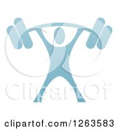 Clipart Of A Blue Man Lifting A Heavy Barbell Over His Head Royalty Free Vector Illustration by AtStockIllustration