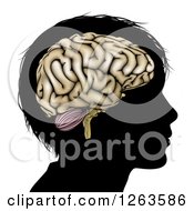 Clipart Of A Silhouetted Boys Head With A Brain Royalty Free Vector Illustration