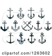 Clipart Of Nautical Navy Blue Anchors Royalty Free Vector Illustration