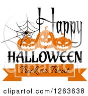 Poster, Art Print Of Spider Web With Jackolanterns And Happy Halloween Trick Or Treat Text