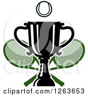 Poster, Art Print Of Tennis Ball Over A Trophy Cup With Crossed Rackets