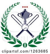 Clipart Of A Trophy Cup With Crossed Bats A Baseball And Stars In A Laurel Wreath Royalty Free Vector Illustration