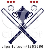 Poster, Art Print Of Trophy Cup With Crossed Bats Baseballs And Stars