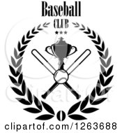Poster, Art Print Of Black And White Trophy Cup With Crossed Bats A Baseball And Stars In A Laurel Wreath Under Text